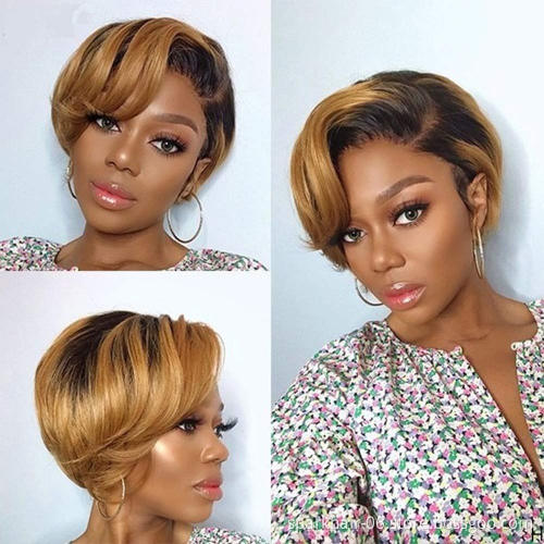 High Density Wholesale Price Swiss Lace Peruvian Hair Human Hair Wig 9A Grade Pixie Cut Short Full Lace Wig